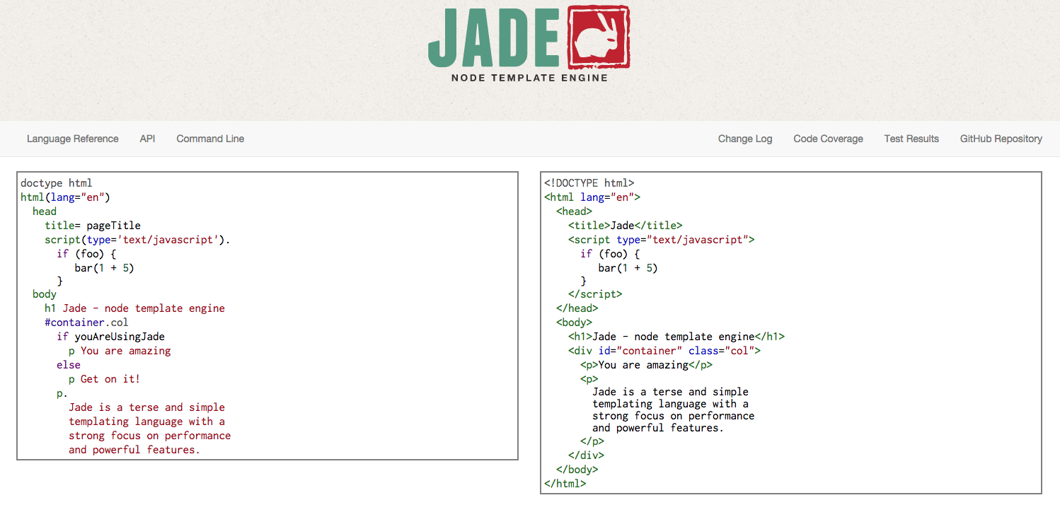 Jade templating language